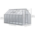 Outsunny - Serre en polycarbonate 6 pi x 4 pi x 6,6 pi avec base galvanisée, lucarne de toit réglable, porte coulissante, argent- Panneaux en polycarbonate avec protection UV protégeant les plantes du soleil intense  
