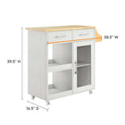 Modway Culinary Kitchen Cart With Spice Rack - White Natural-Rubberwood Top