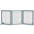 PawHut Folding Freestanding Pet Gate with 2 Support Feet - Grey-Made of MDF and steel for sturdiness 