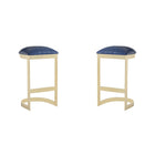Manhattan Comfort Aura 16.54" Modern Faux Leather Upholstered Bar Stool- Blue and Polished Brass - 2 Pack-Modern Backless Barstool Perfect for Elegant Bar and Kitchen Use. Set of 2
