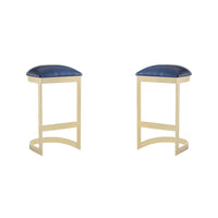 Manhattan Comfort - Aura tabouret de bar moderne 16,54" en similicuir bleu et laiton poli, lot de 2-Tabouret de bar moderne sans dossier, parfait pour une utilisation élégante dans un bar et une cuisine. Ensemble de 2