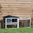 PawHut Wooden Rabbit Hutch with Ramp, Openable Roof and Pull-out Tray - Dark Grey-2-floor design, offer a large room 