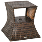 Outsunny - Table basse d’extérieur en rotin avec trou pour parasol, étagère de rangement à 2 niveaux, brun mélangé-Idéal pour votre terrasse, au bord de la piscine, balcon et jardin