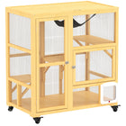 PawHut - Maison pour chat en bois pour chats d’intérieur avec chatière, plateformes et hamac-Plates-formes à plusieurs niveaux et un hamac pour les besoins de repos et de jeu de votre chat 