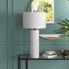 Hudson&Canal - Lampe de table haute Elise 76 cm (30 po) avec abat-jour en tissu - Marbre/Noir/Blanc-Conçu pour une ampoule à incandescence de 60 W - ampoule LED de 9 W, ampoule fluorescente (CFL) de 13 W ou ampoule LED à ballast automatique de 9 W, ampoule à culot E26, ampoule non incluse