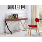 Plata Import - Mac Bureau Bureau Bureau Placage De Bois Avec Pieds En Acier Inoxydable, Braun-Panneaux de fibres à densite moyenne et placage de bois avec pieds en acier inoxydable