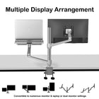 ShoppingAll - Support convertible 2-en-1 pour écran et ordinateur portable - Argent-Le poteau central a une longueur mesurée de 44 cm et les bras peuvent être retournés pour un réglage supplémentaire de la hauteur jusqu'à 55 cm.