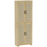 HOMCOM - Armoire de cuisine avec 4 portes en rotin et étagères réglables - chêne-Les étagères à 6 niveaux offrent un grand espace de rangement, maximisant l’espace 