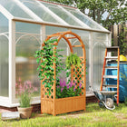 Outsunny Wooden Raised Garden Bed with Arch Trellis-Natural fir wood offers a robust structure
