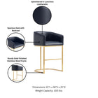 Manhattan Comfort - Louvre tabouret de comptoir moderne du milieu du siècle de 20" en similicuir - noir et or titane - lot de 3-Siège à dossier serré sur une base géométrique