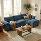 HOMCOM - Canapé sectionnel en forme de L avec assise profonde et ottoman - bleu-Revêtu d’un tissu en velours côtelé doux, offrant une esthétique chaleureuse et rétro 