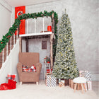 HOMCOM 9' Pre-Lit Snow-Flocked Christmas Tree - Green-Beautiful pre-set light patterns of continue lighting for creative holiday twinkling 