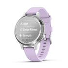Garmin - Lily 2 Active Silver avec bracelet en silicone violet jasmin-Comprenez votre corps grâce au score de sommeil, au suivi de la respiration, à la surveillance de l'énergie Body Battery™, au suivi du cycle menstruel et de la grossesse, au suivi de l'hydratation, au suivi du stress tout au long de la journée, à l'instantané de santé et à la surveillance de la fréquence cardiaque, y compris des alertes si votre fréquence cardiaque devient élevée ou faible (données présenté est destiné à être une estimati