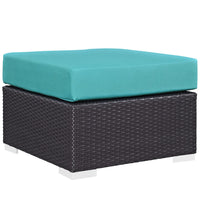 Modway Convene Outdoor Patio Fabric Square Ottoman - Espresso/Turquoise-Synthetic Rattan Weave