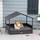 PawHut - Niche pour chien en osier avec coussin amovible, gris-Idéale pour la cour, le jardin, le balcon, la terrasse ou l'intérieur, un excellent complément à votre ensemble de meubles en rotin 