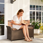 Outsunny - Banc de rangement en osier 2-en-1 pour patio avec poignées et coussin, beige-Osier en rotin PE tressé à la main, prêt pour l’extérieur, renforcé par un cadre en acier robuste avec revêtement en poudre  