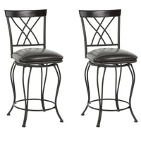 Homy Casa Industrial Swivel 26" Counter-Height Bar Stools - Set of 2 - Black Faux Leather-Elegant Design: Features a decorative backrest with a stylish pattern, adding a touch of sophistication to any space.