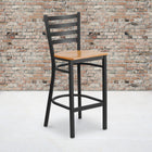 Flash Furniture HERCULES Series Black Ladder Back Metal Restaurant Barstool - Natural Wood Seat - 2 Pack-Ladder Back Design