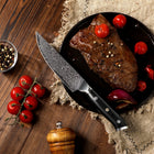 Minimal 4-Pieces Damascus Black G10 Steak Knife Set, Service for 4-Unique elegant handles with ergonomic design
