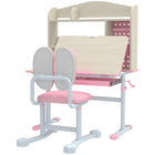 Qaba Height Adjustable Children Study Table and Chair Set with Tiltable Desktop, Drawer and Shelves - Pink-Adjustable desk and chair height grows with your child from 3-12 