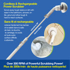 Bell+Howell Scrubtastic Power Scrubber with 3 Brush Heads - White -Includes: grout brush for tight spaces or corners, flat surface brush for flat surfaces, round all-around brush for bigger jobs, extension handle (extends up to 39 in.) charger and user manual