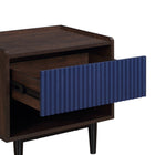 Manhattan Comfort Duane 20.23" Mid-Century Modern Nightstand 2-Piece Set - Dark Brown/Navy Blue-Iron Metal Feet for Fashion and Durability
