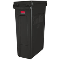 Rubbermaid Commercial Slim Jim Garbage Cans with Venting Channels - 23-Gallon - Black-Waste container
