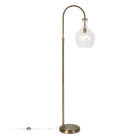 Hudson&Canal Verona Arc Floor Lamp with Glass Shade - Brass/Clear-Rated for one 100W incandescent bulb - 9W LED bulb, 23W fluorescent (CFL) bulb, or 9W self-ballasted LED bulb, E26-base bulb, Bulb not included