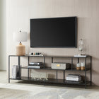 Hudson&Canal - Meuble TV Winthrop avec étagères métalliques pour téléviseurs jusqu'à 75" - Bronze noirci-Fabriqué à partir de matériaux métalliques robustes avec une finition en bronze noirci fabriquée à la main