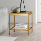 Hudson&Canal Alexis 20"W Square Side Table - Brass-Hand crafted golden brass finish is applied to the steel frame