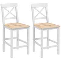 HOMCOM Counter Height Bar Stools with Cross Back and Footrest - Natural - 2 Pack-Packaged in a set of 2, perfect for having a cozy drink for two
