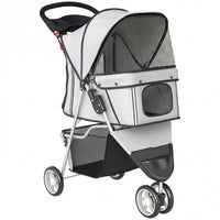 PawHut Deluxe 3-Wheel Pet Stroller with Brake, Canopy, Cupholders - Grey-Lightweight, foldable design simplifies storage and transport
