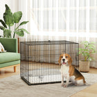 PawHut 35" L Folding Metal Dog Crate with 2 Doors, Removable Tray and Soft Cushion - Black-Folds easily with a plastic handle for carrying 