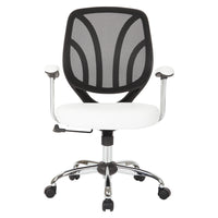 Work Smart Screen Back Task Chair With White Faux Leather Seat, Black and White-Breathable screen back with built-in lumbar support