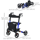 HOMCOM 8'' Wheels Folding Adjustable Rollator Walker with Seat and Bag - Blue-Six-position adjustable height to suit different people 