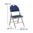 Flash Furniture – Chaise pliante en métal Hercules série Extra large à trois contreventements avec poignée, bleu marin, 4/pqt-Siège rembourré épais de 1 po avec mousse CAL 117