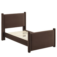Modway Rael Performance Velvet Twin Platform Bed - Chocolate Brown-Stain-Resistant Performance Velvet Upholstery