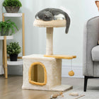 PawHut - Arbre à chat 28 po avec lit supérieur en peluche - beige et jaune-Recouvert d’un tissu peluche doux, offrant à votre chat un refuge chaud et confortable 