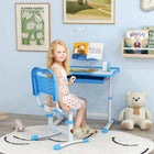 Qaba - Ensemble bureau et chaise pour enfants réglable en hauteur, bureau d’écriture pour étudiant - bleu-Vos enfants peuvent également ajuster l’angle du plateau jusqu’à 45°  
