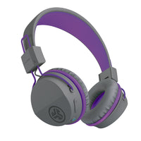 JLAB JBuddies Studio Wireless On-Ear Kids Headphones - Grey/Purple-Bluetooth 5.1, 24-hour Bluetooth battery life, 3.5mm Shareport AUX Cord - 3'3" length