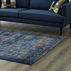 Modway Minu Distressed Floral Lattice Area Rug - 5 ft W x 8 ft L - Dark Blue Yellow/Orange-Gripping Grooved Rubber Underside 