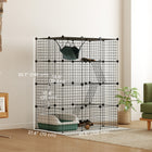 PawHut 4-Tier Cat Enclosure with Hammock, Platforms and Ramps - Black-49 customizable panels enable personalized cage shapes and sizes 