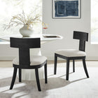 Modway Peregrine Wood and Fabric Upholstered Dining Chairs - Black/Heathered Weave Ivory - 2 Pack-Heathered Weave Fabric Upholstery
