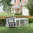 PawHut Wooden Chicken Coop with Large Run, Nesting Box and Tray - Dark Grey-Outdoor paint and plastic wave roof protect against rainwater and weather 
