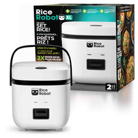Rice Robot - Cuiseur à riz individuel antiadhésif XL 2 l avec panier vapeur en acier inoxydable - Blanc-Capacité pour les repas en famille: cuiseur 2 l pour 1 à 4 tasses de riz cru (jusqu’à 8 tasses cuit) idéal pour repas en famille, invités et meal prep