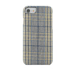 Gry Mattr - Étui en tissu GMF7MB pour iPhone 6/7/8 - Moutarde et Plaid bleu-Tissu doux avec doublure en microfibre pour éviter les rayures