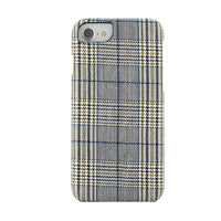 Gry Mattr - Étui en tissu GMF7MB pour iPhone 6/7/8 - Moutarde et Plaid bleu-Tissu doux avec doublure en microfibre pour éviter les rayures