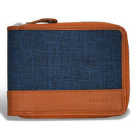 Champs - Portefeuille Zip Around en Cuir Denim - Beige/Bleu-Portefeuille en cuir avec fermeture zippée autour dans une boîte cadeau
