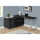 Monarch Specialties - 7717 Bureau 72 po - En Coin Executif Noir/Argent-Les espaces de rangement ouverts et fermés incluent 2 étagères et 2 grands tiroirs