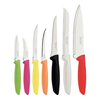 Tramontina - Ensemble de 7 couteaux Plenus en acier inoxydable avec manches multicolores en polypropylène-Ensemble comprend : 1x couteau à légumes de 3", 1x couteau à éplucher de 3", 1x couteau à tomates de 4", 1x couteau à steak de 5", 1x couteau à steak de 6", 1x couteau de chef de 7", 1x couteau à pain de 7"